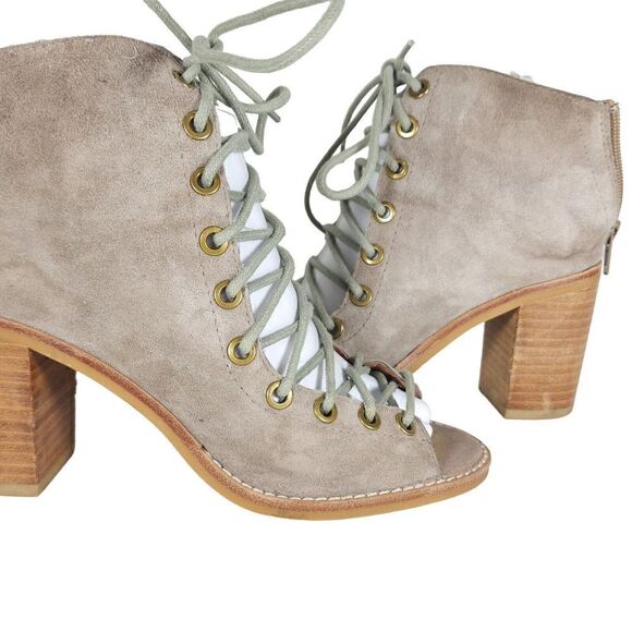 Free PeopleXJeffrey Campbell Women's US5,5 Taupe Leather Lace-up Ankle Booties - Picture 9 of 14